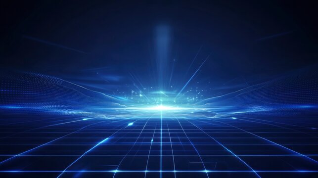 https://s.mj.run/-5pezmlwnS8 Blue technology background with light rays and grid, with generative ai