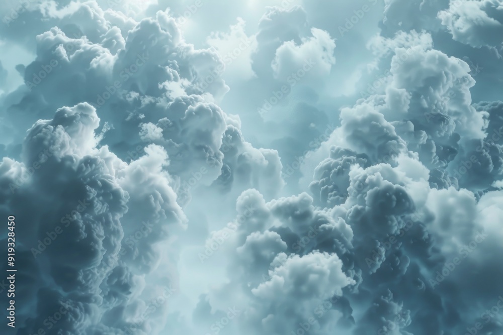 Poster a group of clouds floating in the blue sky with no sun visible