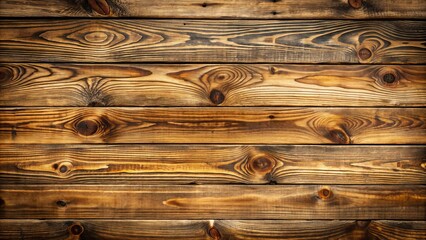 Naklejka premium Rustic weathered wooden planks arranged horizontally, creating a warm and cozy textured background with natural grain and knots, perfect for design and presentation use.