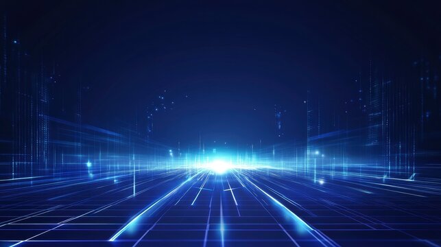 https://s.mj.run/-5pezmlwnS8 Blue technology background with light rays and grid, with generative ai