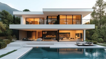 Fototapeta premium Elegant Modern Luxury House Surrounded by Nature's Serenity