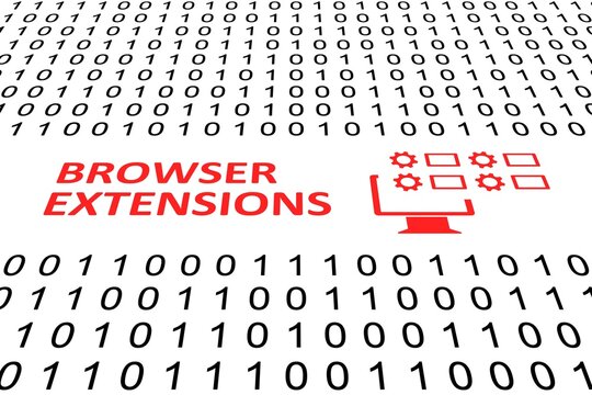 BROWSER EXTENSIONS concept binary code 3d illustration