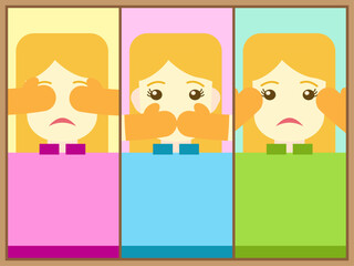 background created by three women covered their mouth and eyes and ears