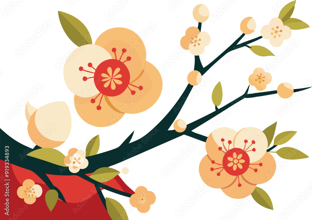 Poster spring tree with flowers spring tree with flowers and birds vector illustration of an autumn tree