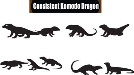 Fototapeta premium Komodo Dragon Shadowy Silhouette Vector Art Pack