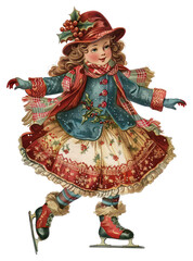 Fototapeta premium PNG Vintage Christmas ice skating girl