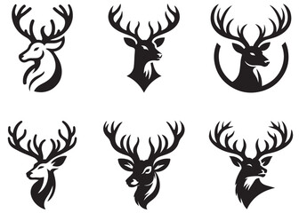 Vector silhouette of a deer head logo design, set of deer, deer head Vector Silhouette Illustration, Vector silhouette of a deer head, deer logo icon template vector illustration