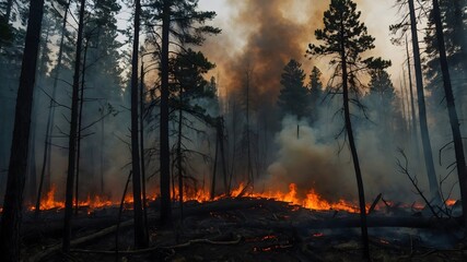 Fire in the forest. Environment Concept. Ai Generative.