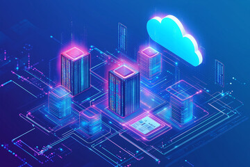 IoT, transferring information to the cloud, Cloud computing concept.