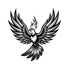 Fototapeta premium silhouette phoenix, eagle with fire wings 