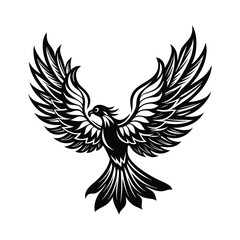 silhouette phoenix, eagle with fire wings
