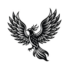 silhouette phoenix, eagle with fire wings
