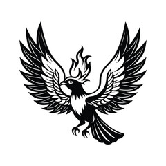 Obraz premium silhouette phoenix, eagle with fire wings 
