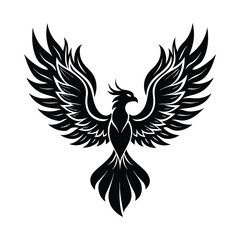 Obraz premium silhouette phoenix, eagle with fire wings 