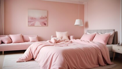 Loft modern bedroom with living room in the back ground. Presenting the same interior in different color versions with changing decors and finishing materials, high detail, volu