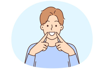 Happy man show heathy white teeth