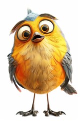 Fototapeta premium dessin de petit oiseau cartoon rigolo et coloré, sur fond blanc,ia générative