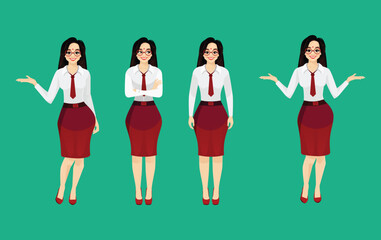 Fototapeta premium Set of indian business women different poses, indian office girl vector characters design