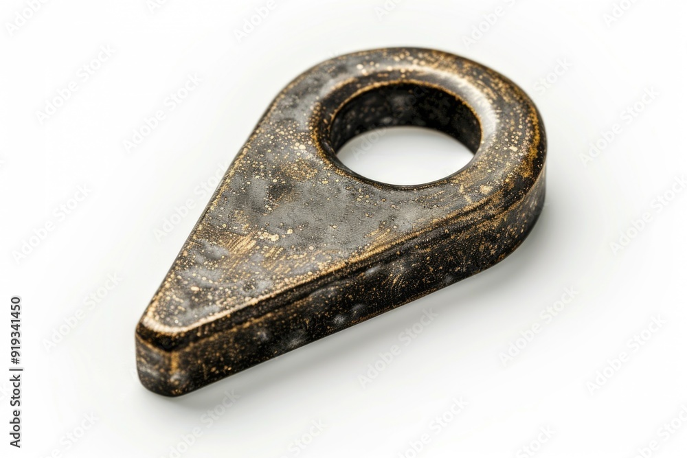 Poster A metal object sits on a white surface, ready for use or display