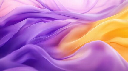 Obraz premium Purple and yellow flowing chiffon fabric texture. Bright summer banner, abstract background illustration. Ai generation