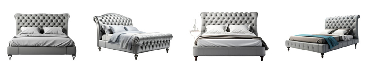Set, collection of Upholstered Bed isolated on transparent background.