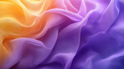 Obraz premium Purple and yellow flowing chiffon fabric texture. Bright summer banner, abstract background illustration. Ai generation