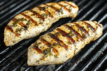 Juicy grilled chicken breast on barbecue