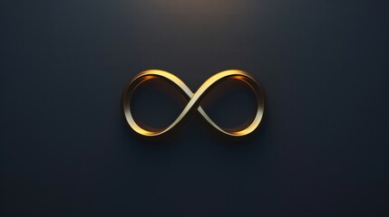 Elegant gold infinity symbol rendered against a dark navy blue background, creating a mysterious and luxurious atmosphere.