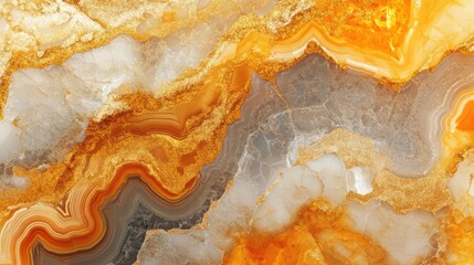 Natural volcanic agate stones close up with light orange, apricot crush and gold texture. Wallpaper background, quartz marble, decorative rock. Ai generation