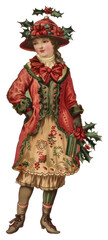 Obraz premium PNG Vintage Christmas girl illustration