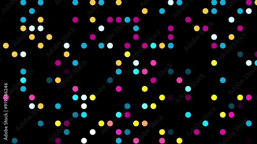 Poster looping circle dot pattern with colorful light effects, animated motion background, 4k resolution fo