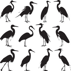 Fototapeta premium Stork Shadowy Silhouette Vector Art Pack