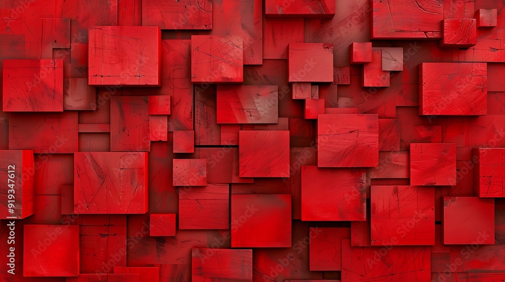 Poster abstract red squares with scratched texture