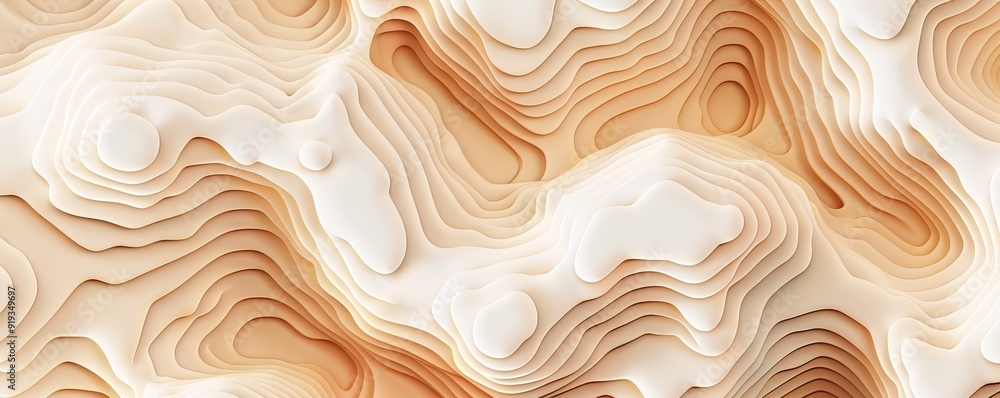 Poster abstract beige undulating contour lines on white background