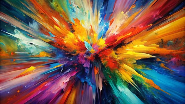 Vibrant colored brush strokes dance across a white canvas, creating an abstract piece of art with bold expressions and dynamic energy.