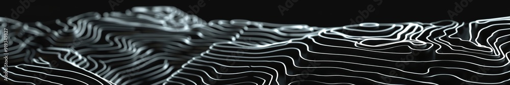 Poster abstract digital landscape with flowing lines on dark background