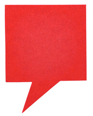 Red blank square cut out paper speech bubble with copy space for text on transparent png background...