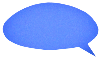 Blue blank cut out paper speech bubble of round shape with copy space for text on transparent png background design element
