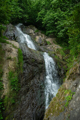 Amicalola Falls in the North Georgia mountains in spring. Georgia waterfalls. Waterfalls in the Svaneti region. Waterfall photos taken with long exposure.