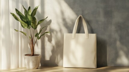 A realistic beige canvas bag is installed in the interior of the house. Ai generation