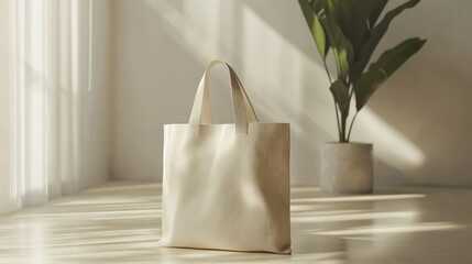 A realistic beige canvas bag is installed in the interior of the house. Ai generation