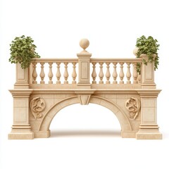 Fototapeta premium Ornate stone balustrade with pointed arches and greenery in a tranquil setting