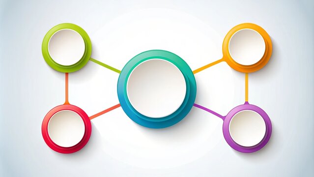 Vibrant multicolored infographic featuring five interconnected circles with white space, ideal for presenting related concepts, data, or steps in a visually appealing manner.