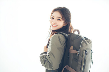 Beautiful young women with backpacks, students, college students go to school and back to school. Travelers, backpackers