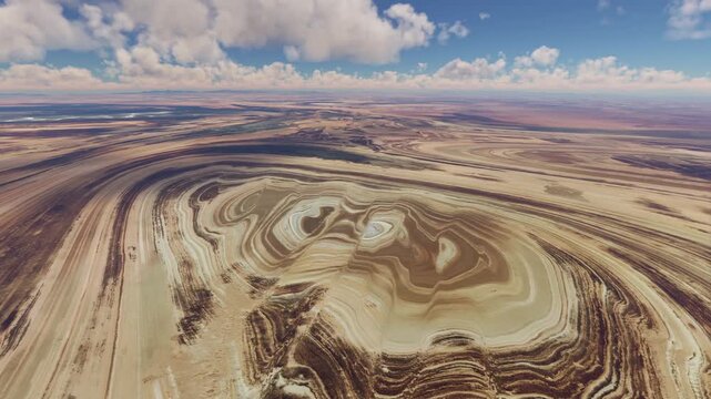 Side aerial drone view of Dasht-e Kavir Desert. Iran