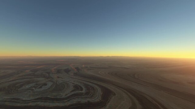 Circular aerial drone shot at sunset of Dasht-e Kavir Desert. Iran