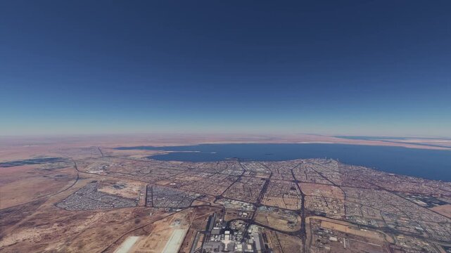Aerial drone view of Kuwait International Airport in Ghazali. Kuwait