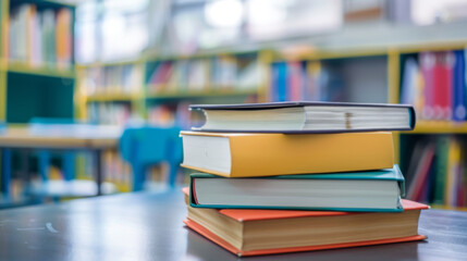 Books on Modern Table in Colorful Classroom