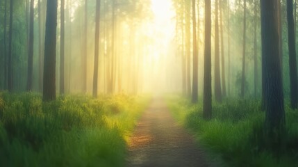 Obraz premium A forest path with trees in the background