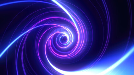 Abstract bright blue background tunnel with flying lines of energy particles and light rays